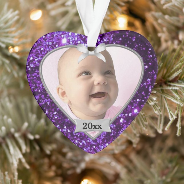 Adorno Primer Navidad del bebé Purpurina púrpura (Árbol)