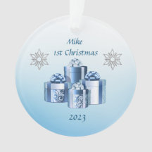 Primer niño de Navidad azul y plata