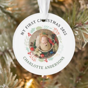Adorno Primer nombre personalizado navideño del bebé 2 Fo