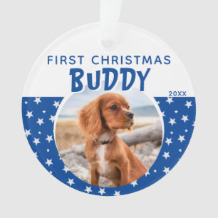 Adorno Primer patrón navideño Estrella azul foto de perro