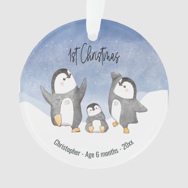 Adorno Primer Pingüino de Navidad Monogramado (Anverso)