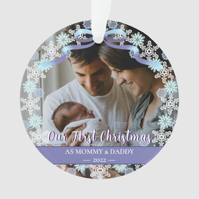 Adorno Primer Recién nacido navideño Padres Copo de Nieve (Anverso)