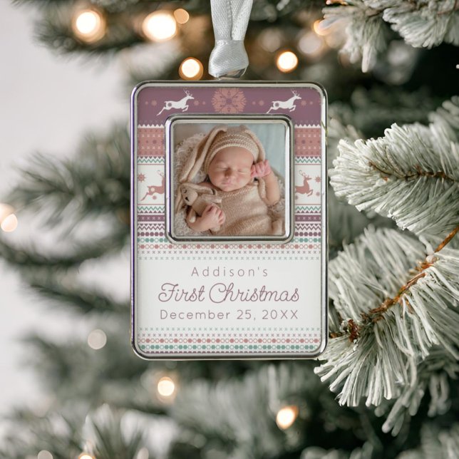 Adorno Primer reno rosa navideño del bebé personalizado (Subido por el creador)