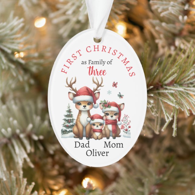 Adorno Primera familia navideña de tres Keepsake Photo (Árbol)