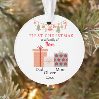 Adorno Primera familia navideña de tres Photo Keepsake