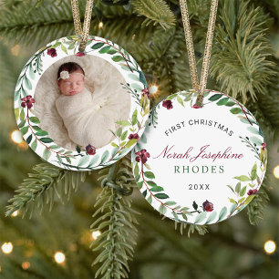 Adorno Primera fiesta verde navideña Wreath Baby Photo
