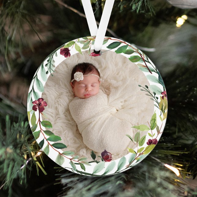 Adorno Primera fiesta verde navideña Wreath Baby Photo (Subido por el creador)
