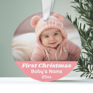 Adorno Primera foto de Navidad del bebé - Rosa Chica azul
