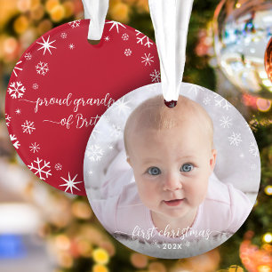 Adorno Primera foto de un bebé de Navidad Nieves y abuelo