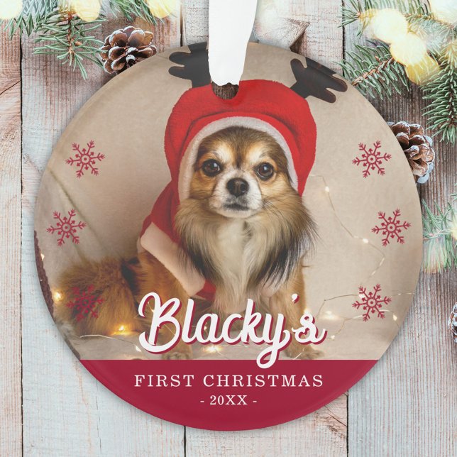 Adorno Primera foto de un cachorro de Navidad con copos d (Subido por el creador)