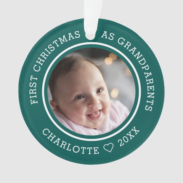 Adorno Primera Navidad, abuelos, foto verde (Anverso)