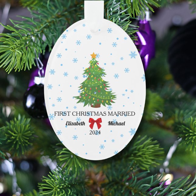 Adorno Primera Navidad Casada 2024 Pareja Personalizado A (First Christmas Married 2024 Custom Couple Acrylic Ornament)
