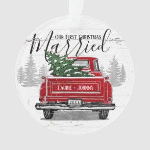 Adorno Primera Navidad Casada Vintage Red Truck Foto