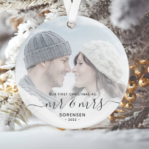 Adorno Primera Navidad Casados Foto Personalizada Gris Sc