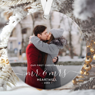 Adorno Primera Navidad Casados Foto Tipografía Blanca
