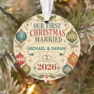 Adorno Primera Navidad Casados Personalizada 2026 Retro