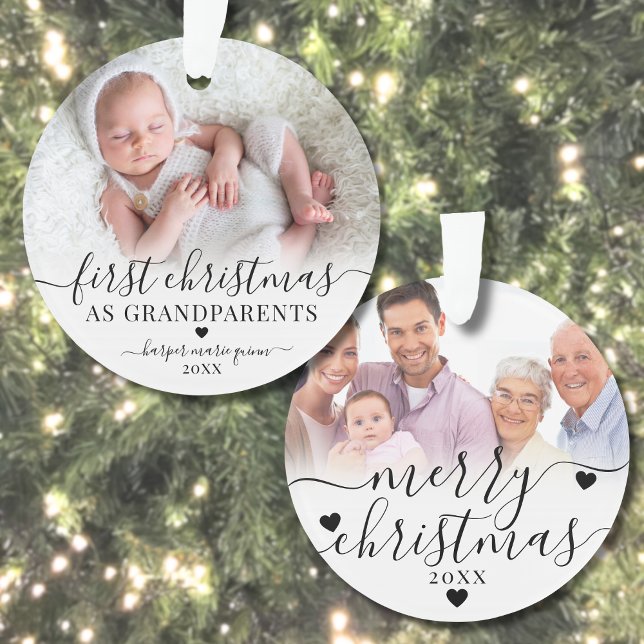 Adorno Primera Navidad como abuelos 2 Foto (First Christmas As Grandparents 2 Photo Ornament)