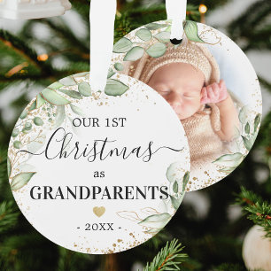 Adorno Primera Navidad como Abuelos Foto Verde Oro