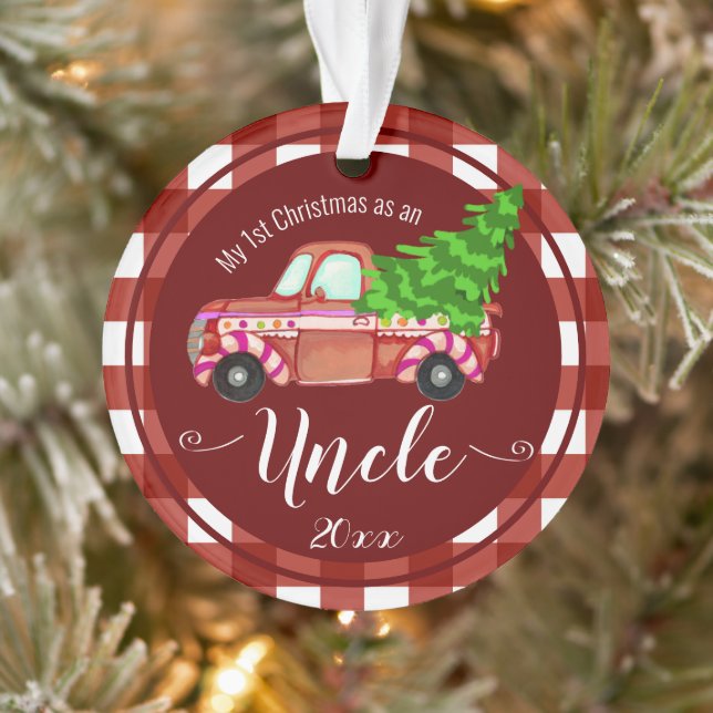 Adorno Primera Navidad con foto del tío Red Truck (Árbol)