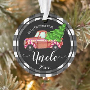 Adorno Primera Navidad con foto del tío Red Truck