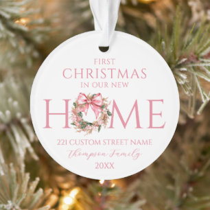 Adorno Primera Navidad con Lazo Rosa en Nuestro Nuevo Hog