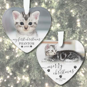 Adorno Primera Navidad de Mascota Foto de Gato Corazón
