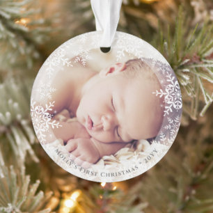Adorno Primera Navidad del Bebé Elegantes Copos de Nieve 