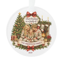 Primera Navidad Familia de 3 Acuarela Navidad 