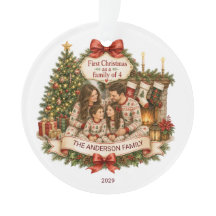 Primera Navidad Familia de 4 Acuarela Navidad 