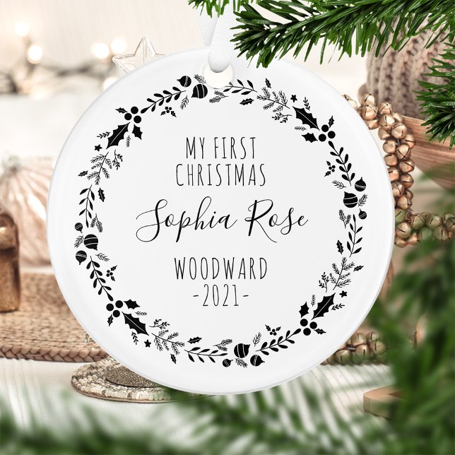 Adorno Primera Navidad foto de bebé blanco negro (Subido por el creador)