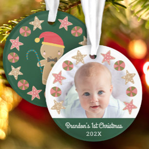 Adorno Primera Navidad Foto de Bebé Niño de Jengibre
