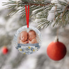Adorno Primera Navidad, foto floral de oro azul