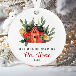 Adorno Primera Navidad Hogar Nuevo Acuarela Casa Roja