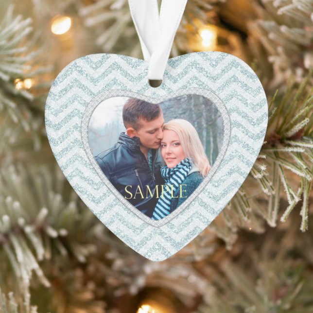 Adorno Primera Navidad Icy Aqua Chevron Photo Template (Árbol)