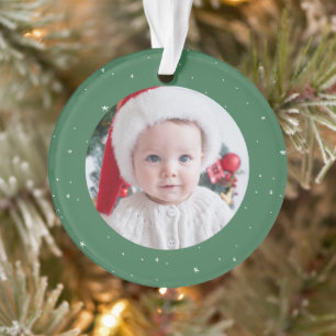 Adorno Primera Navidad linda foto de bebé verde