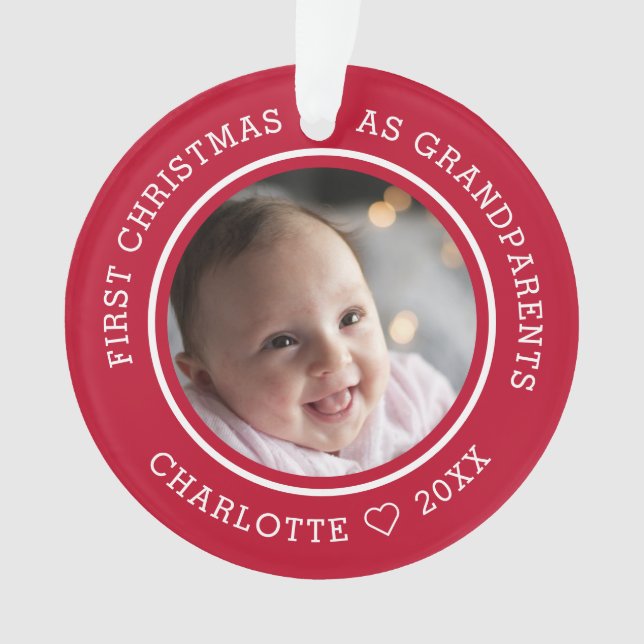 Adorno Primera Navidad Los Abuelos 2 Fotografías Rojas (Anverso)
