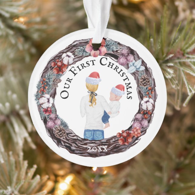 Adorno Primera Navidad madre soltera Santa hat FOTO (Árbol)