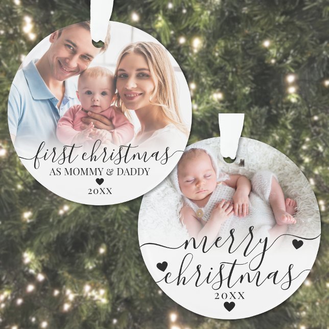 Adorno Primera Navidad, mamá papá, bebé, foto (First Christmas As Mom Dad Baby Photo Ornament)