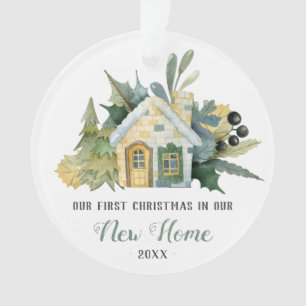 Adorno Primera Navidad Nuevo Hogar Acuarela Casa Verde