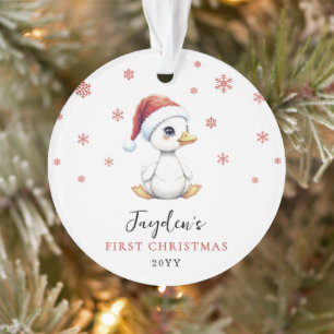 Adorno Primera Navidad Personalizada Acuarela Ganso Pato