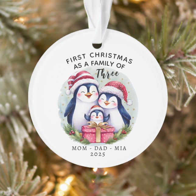 Adorno Primera Navidad personalizada - Familia de tres (Árbol)