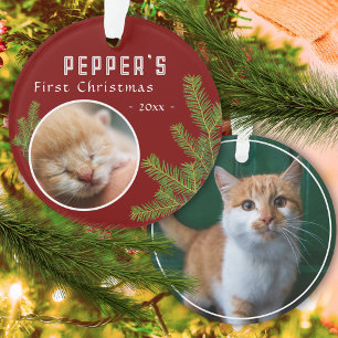 Adorno Primera Navidad Pine Kitten Cat 2 Photo Keepsake