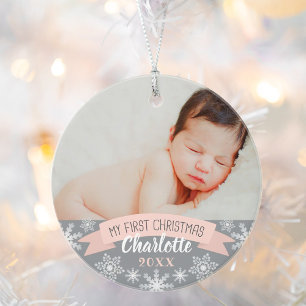 Adorno Primera Navidad Rosa Tinte Bebé Niña Foto