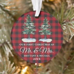 Adorno Primera Navidad Sr. Mrs. Two Pines Red Plaid