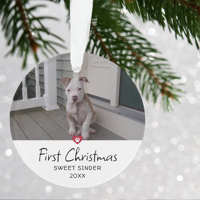 Adorno Primeras fotos de Navidad (Puppies First Christmas Photo Ceramic Ornament)