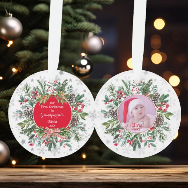 Adorno Primeros abuelos de Navidad lindo foto Keepsake (Cute First Christmas Grandparents ornament)