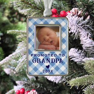 Adorno Promocionado al abuelo Foto Blue Gingham Retro