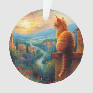 Adorno Puesta de sol toscana con un gato jengibre