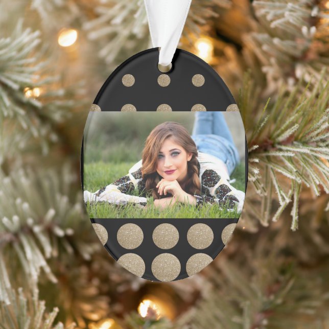 Adorno puntos de polka purpurina de oro negro geométrico  (Árbol)