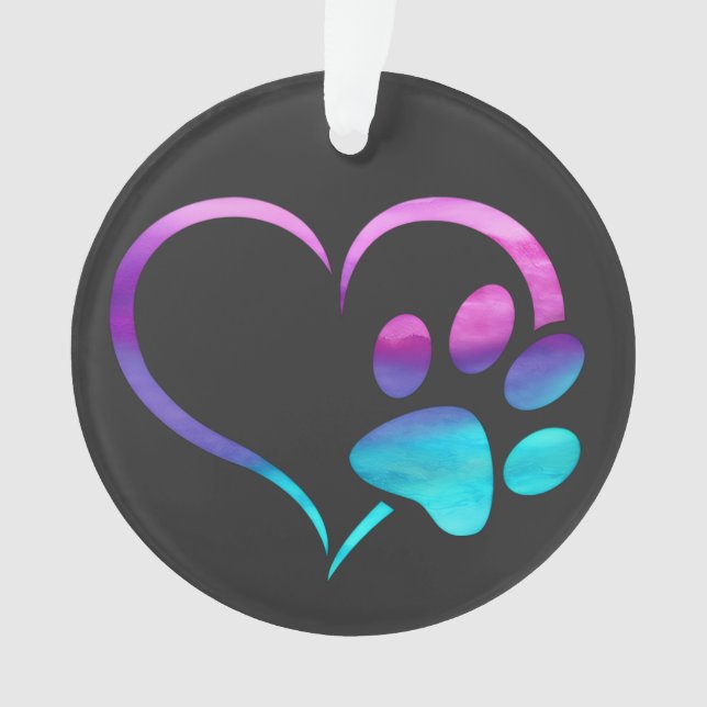 Adorno Purple Cyan Dog paw Print Heart  (Anverso)